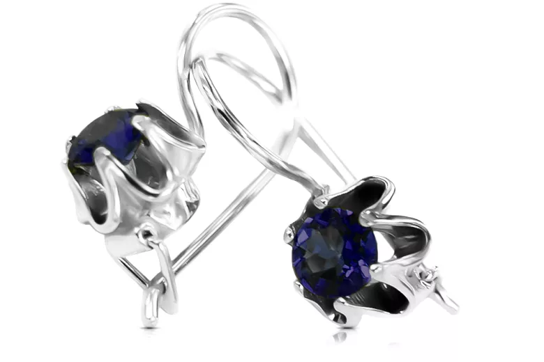 Argent sterling 925 925 Sapphire des boucles d'oreilles vec013s Russe Soviétique URSS Style vintage Art Deco style